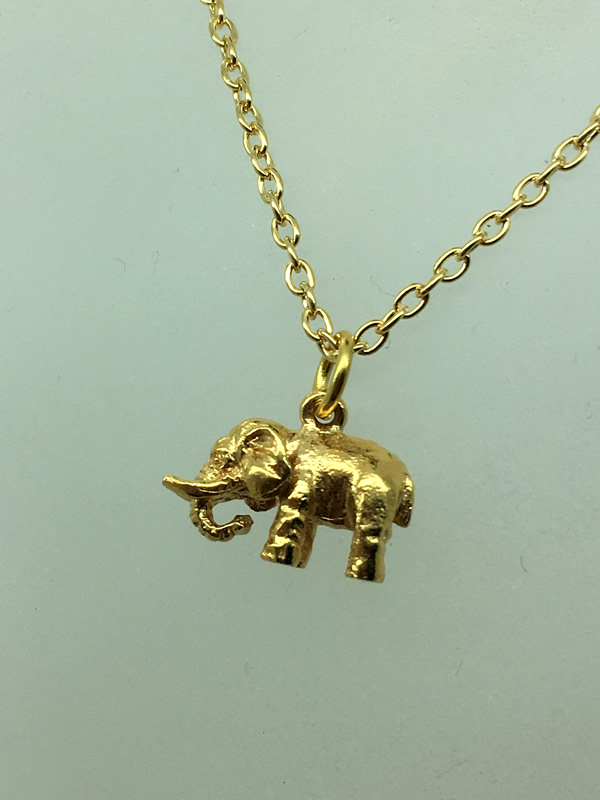 Brass gold plated charm, Elephant shape, matching chain available