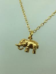 Brass gold plated charm, elephant shape, matching chain