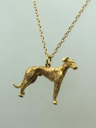 Brass gold plated charm, greyhound shape, matching chain available.