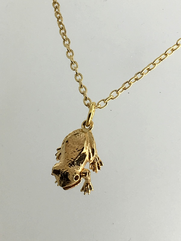 Brass gold plated charm, Frog shape, matching chain available